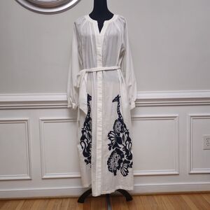 Eloquii Ivory Maxi Dress with Navy Giraffe Floral Motif
